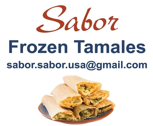 Sabor Frozen Tamales logo shows a plate of tamales